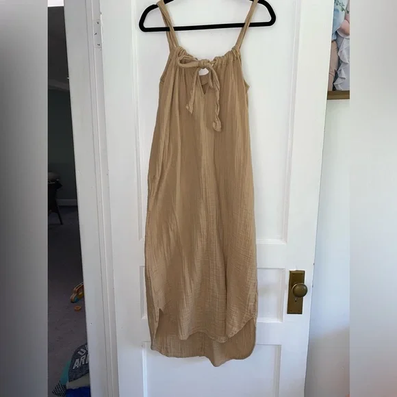 OLD NAVY Elegant Tan Sleeveless Muslin Maxi Sun Dress Women’s Sz Small - Picture 2 of 9